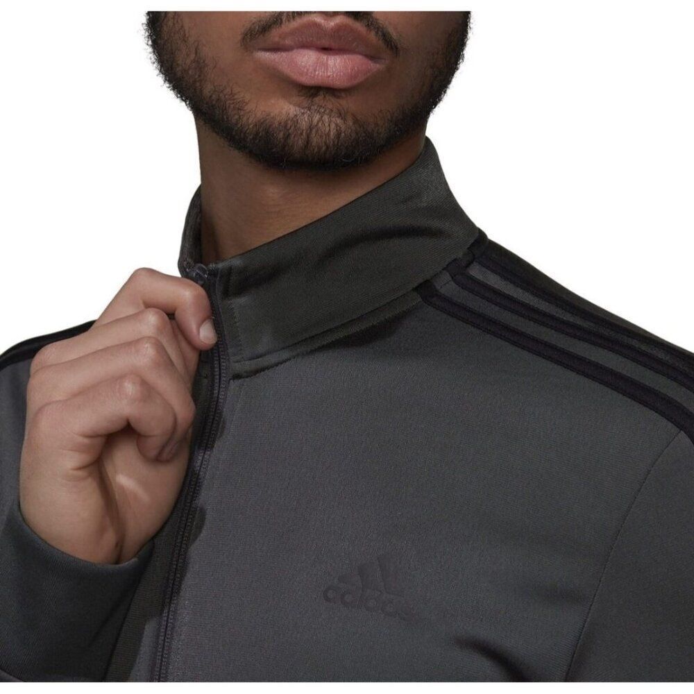 Adidas Men Gray Essential Three Stripe Zip Front Jacket Size XL